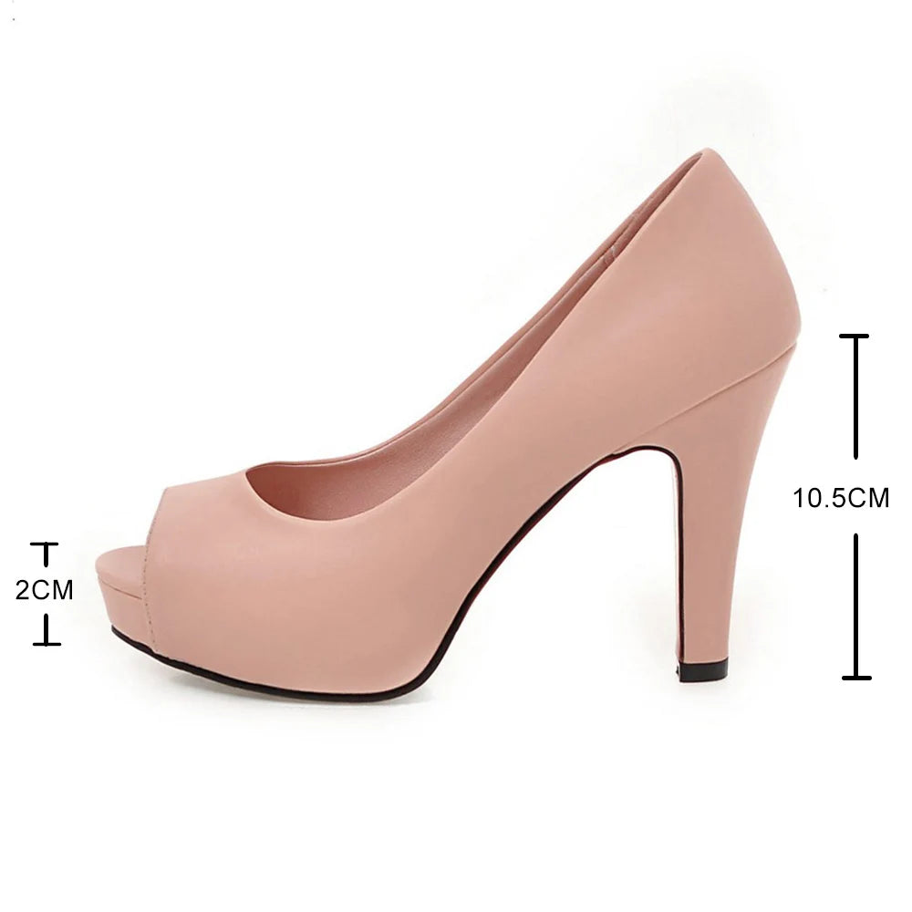 Women High Heels Party Platform Shoes Fish Mouth Spring Pumps Woman Pointed Toe Slip On Thin Heels Female Dress Shoes Plus Size - Merit Sell