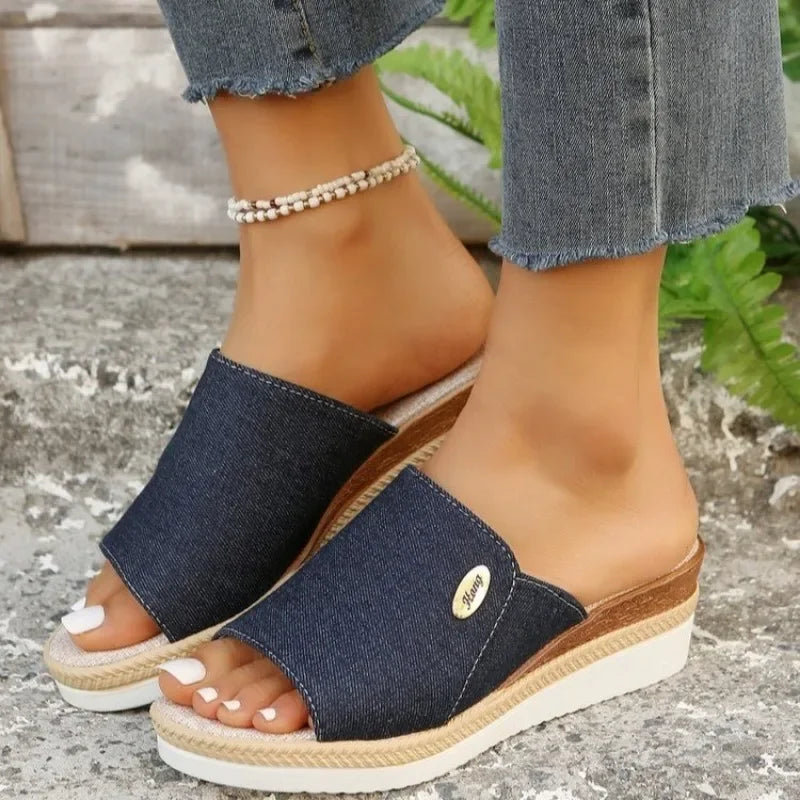 Women Slippers 2024 Summer New Fashion Elegant Cloth Shoes for Women Wedge Peep Toe Platform Slippers Ladies Zapatos De Mujer - Merit Sell