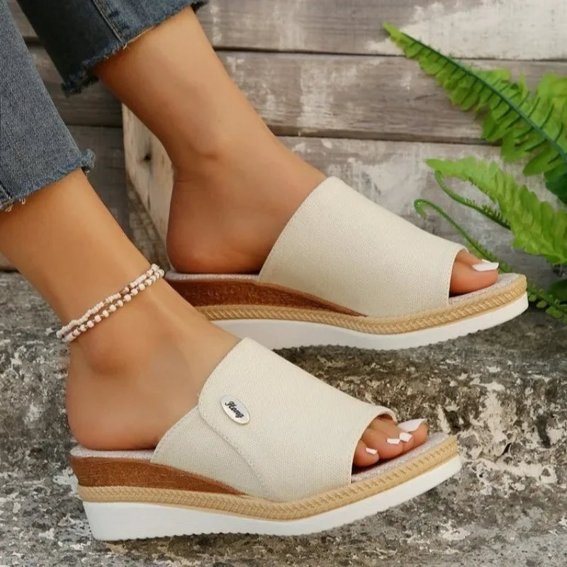 Women Slippers 2024 Summer New Fashion Elegant Cloth Shoes for Women Wedge Peep Toe Platform Slippers Ladies Zapatos De Mujer - Merit Sell