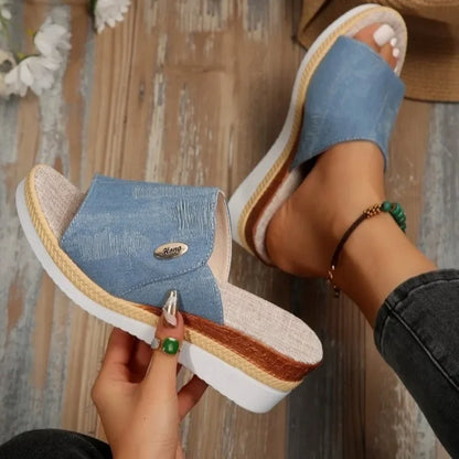 Women Slippers 2024 Summer New Fashion Elegant Cloth Shoes for Women Wedge Peep Toe Platform Slippers Ladies Zapatos De Mujer - Merit Sell