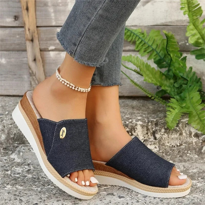 Women Slippers 2024 Summer New Fashion Elegant Cloth Shoes for Women Wedge Peep Toe Platform Slippers Ladies Zapatos De Mujer - Merit Sell