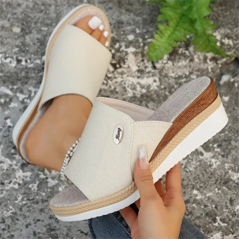 Women Slippers 2024 Summer New Fashion Elegant Cloth Shoes for Women Wedge Peep Toe Platform Slippers Ladies Zapatos De Mujer - Merit Sell