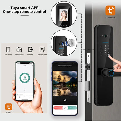 XSDTS Electronic Smart Door Lock Tuya Wifi Digital Biometric Camera Fingerprint Smart Card Password Key Unlock - Merit Sell