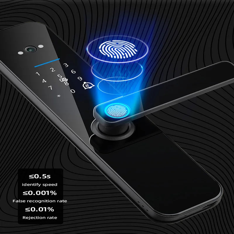 XSDTS Electronic Smart Door Lock Tuya Wifi Digital Biometric Camera Fingerprint Smart Card Password Key Unlock - Merit Sell