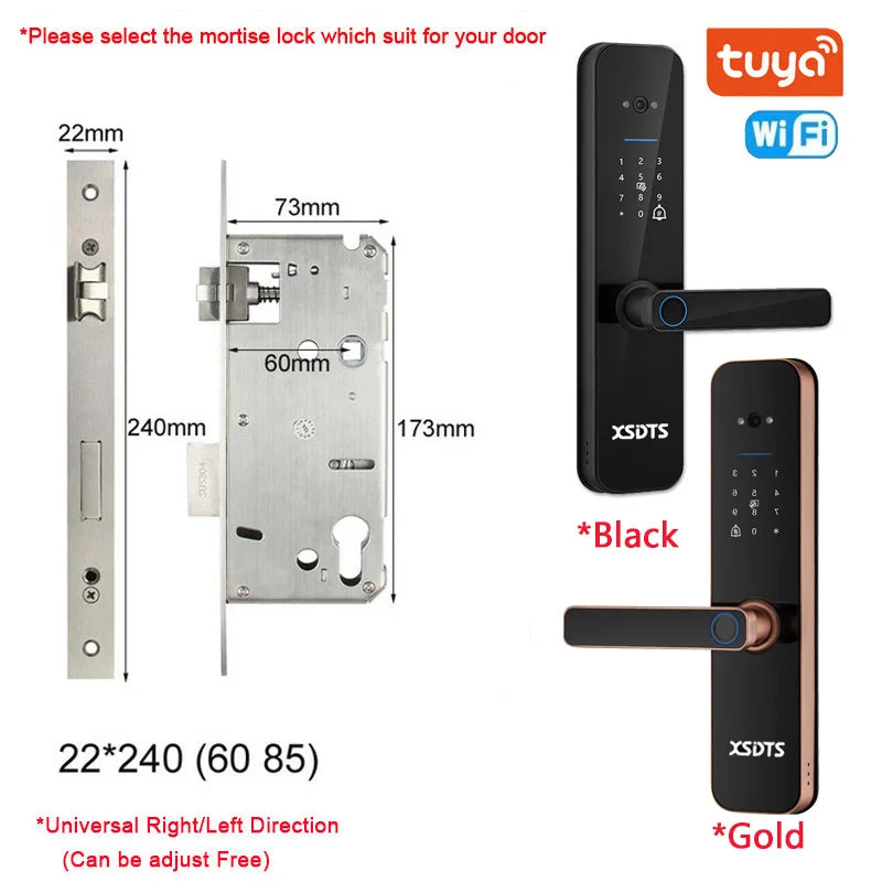 XSDTS Electronic Smart Door Lock Tuya Wifi Digital Biometric Camera Fingerprint Smart Card Password Key Unlock - Merit Sell