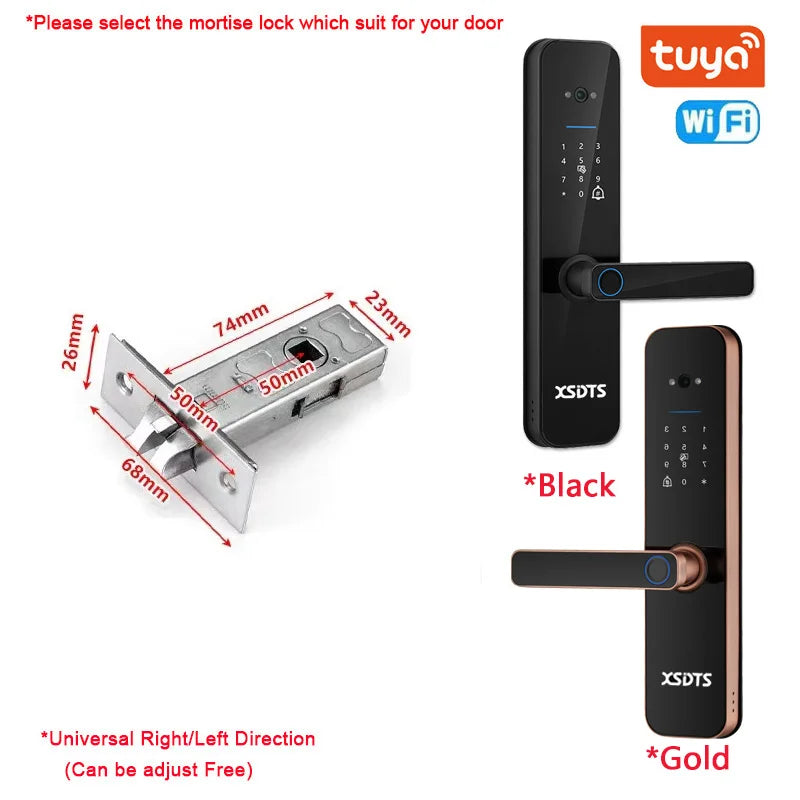XSDTS Electronic Smart Door Lock Tuya Wifi Digital Biometric Camera Fingerprint Smart Card Password Key Unlock - Merit Sell