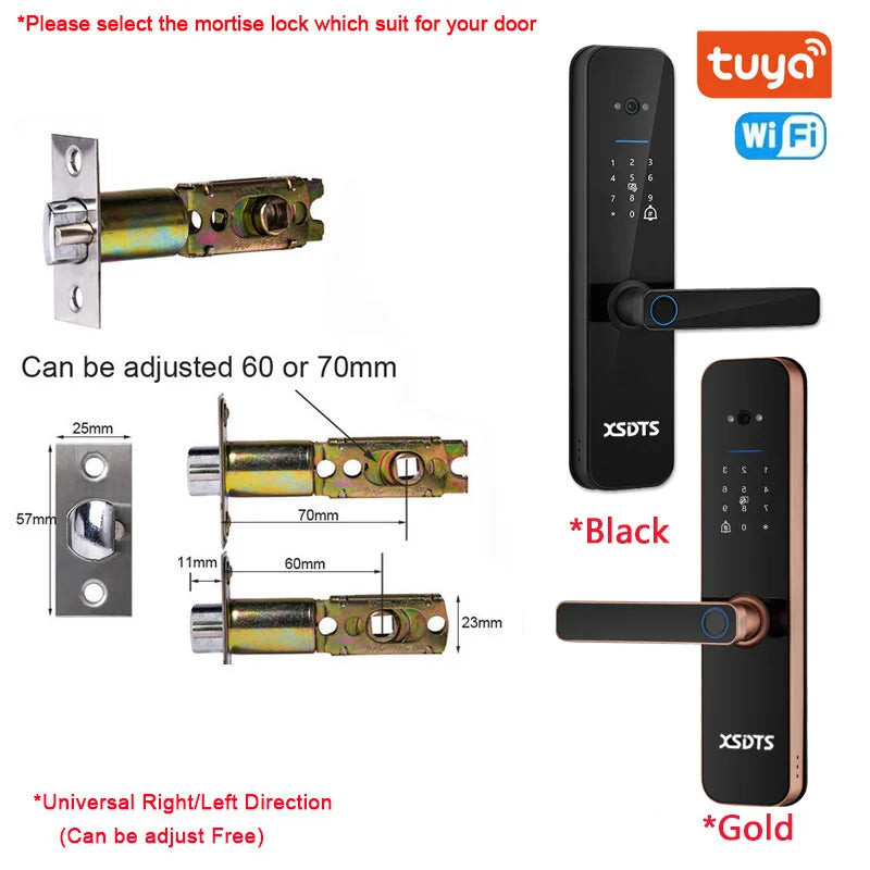XSDTS Electronic Smart Door Lock Tuya Wifi Digital Biometric Camera Fingerprint Smart Card Password Key Unlock - Merit Sell
