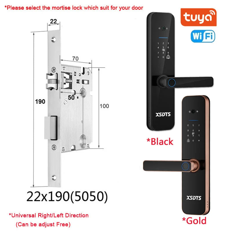 XSDTS Electronic Smart Door Lock Tuya Wifi Digital Biometric Camera Fingerprint Smart Card Password Key Unlock - Merit Sell
