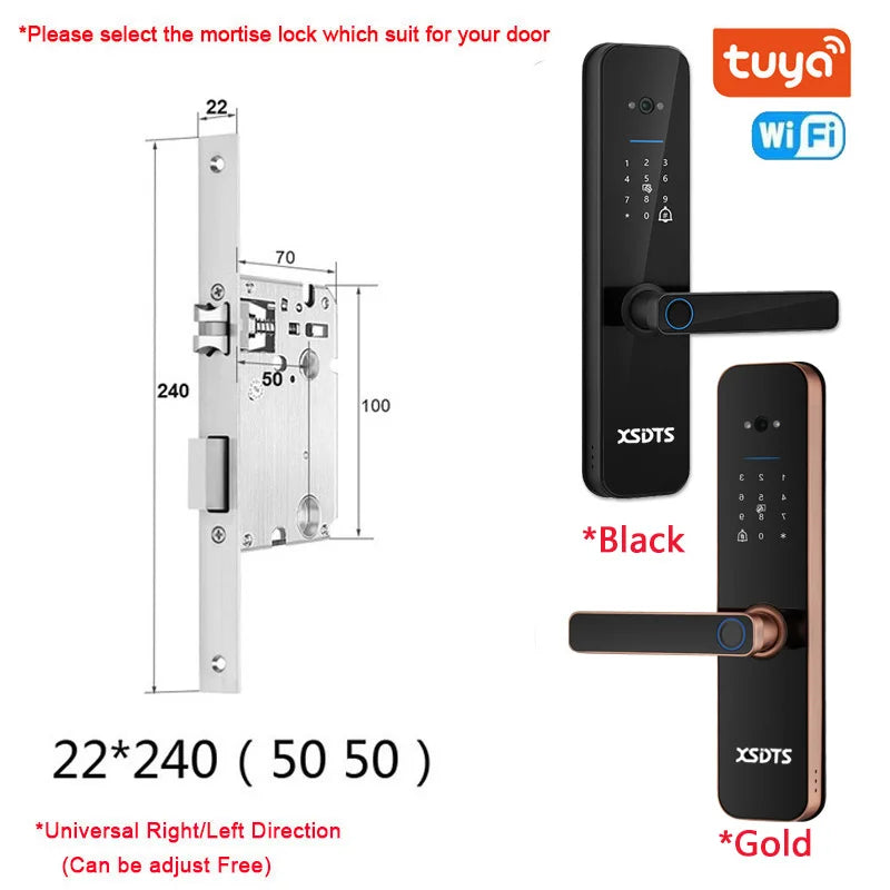 XSDTS Electronic Smart Door Lock Tuya Wifi Digital Biometric Camera Fingerprint Smart Card Password Key Unlock - Merit Sell