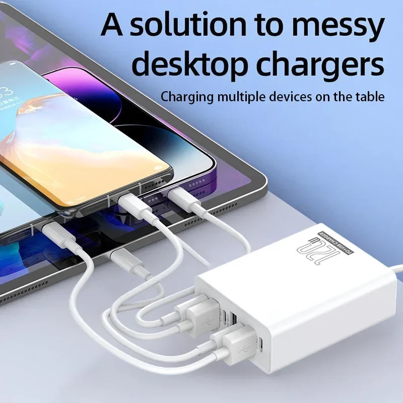 Xiaomi Phone Desktop Charger 120W Adapter Power Multiports USB Type-C Fast Charging EU/US/UK Plug For iPhone Xiaomi Huawei - Merit Sell