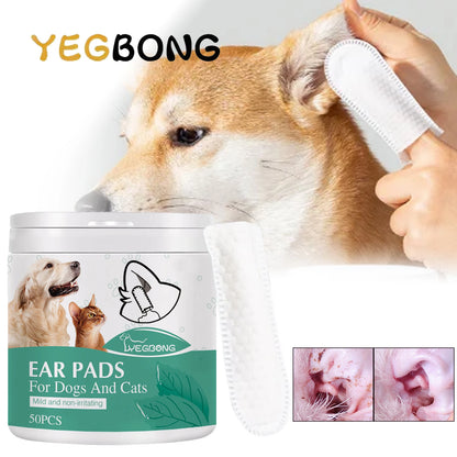 YEGBONG 50pcs Hypoallergenic Pet Ear Cleaning Finger Sleeves Pre Soaked Gentle Solution for Dogs and Cats Mite Control Ear Debri - Merit Sell