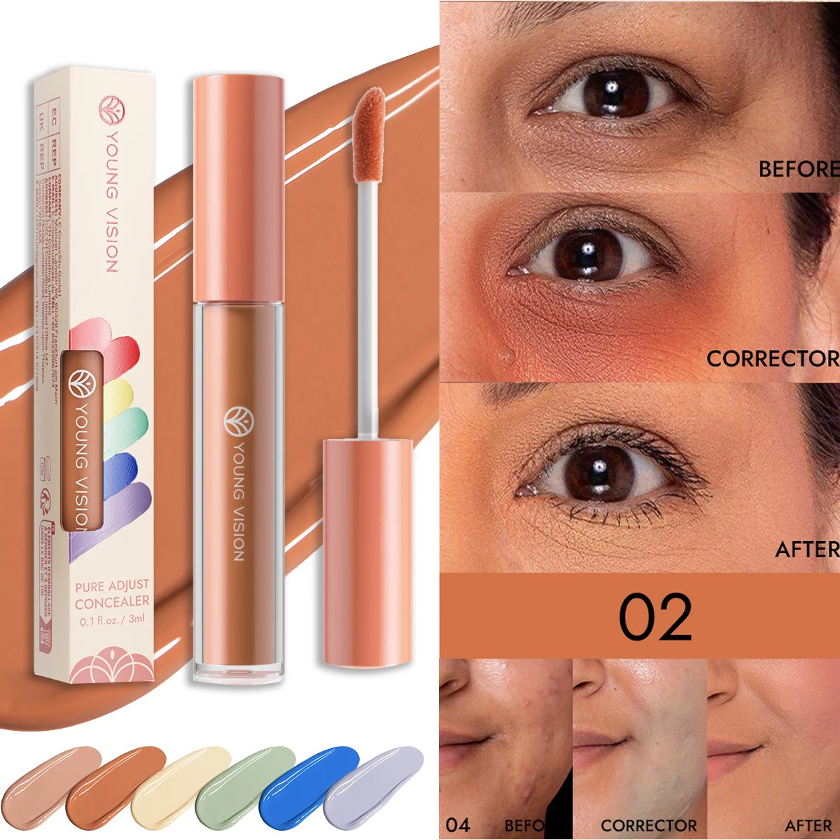 Yellow Orange Liquid Concealer Foundation Primer Base Facial Repair Dark Circles Corrector Skin Tone Purple Brighten Concealer - Merit Sell