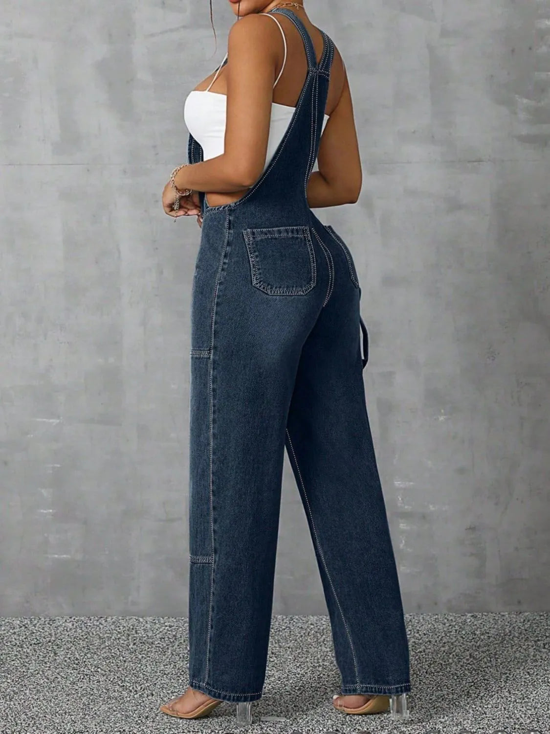 Zip Front Wide Strap Denim Overalls - Merit Sell