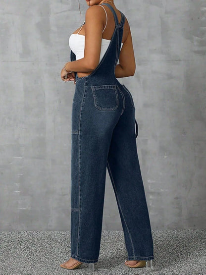 Zip Front Wide Strap Denim Overalls - Merit Sell