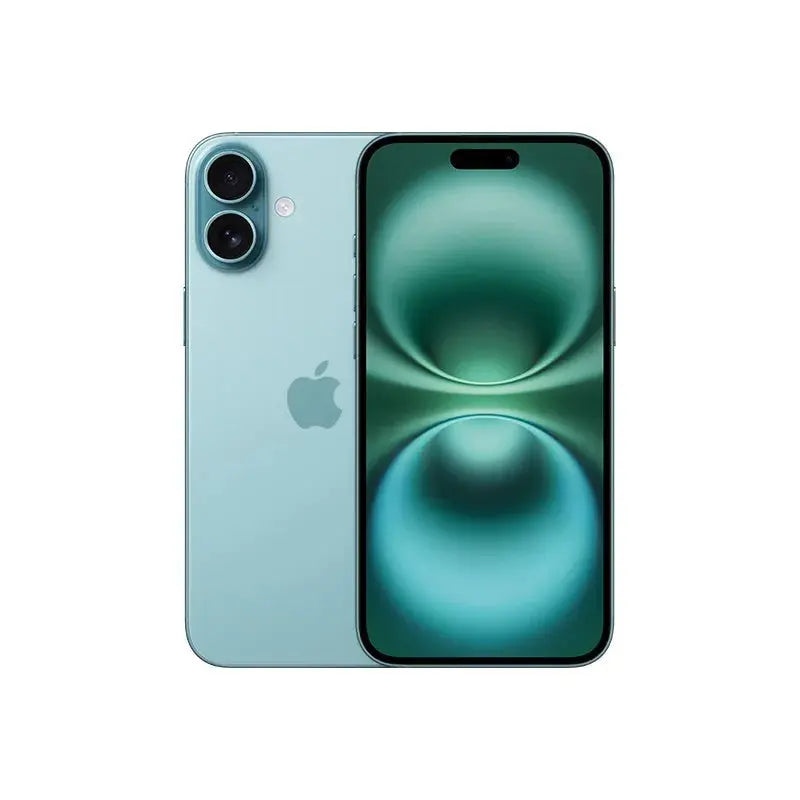 Apple iPhone 16 Plus unlocked in blue showing front display and dual camera on back