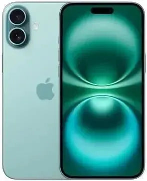 Apple iPhone 16 Plus unlocked in green showing front display and dual camera setup