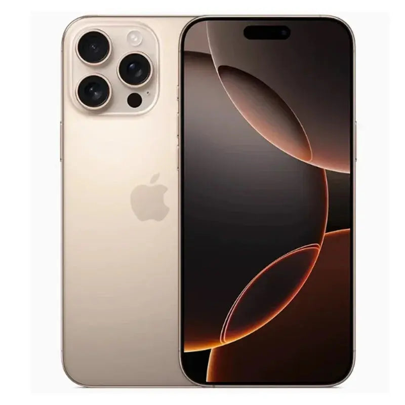 Apple iPhone 16 Pro Max 256GB unlocked in gold showing front display and triple camera back