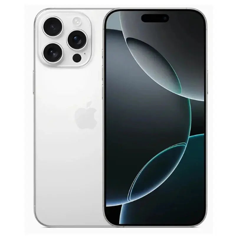 Apple iPhone 16 Pro Max 256GB unlocked in white showing front display and triple camera back