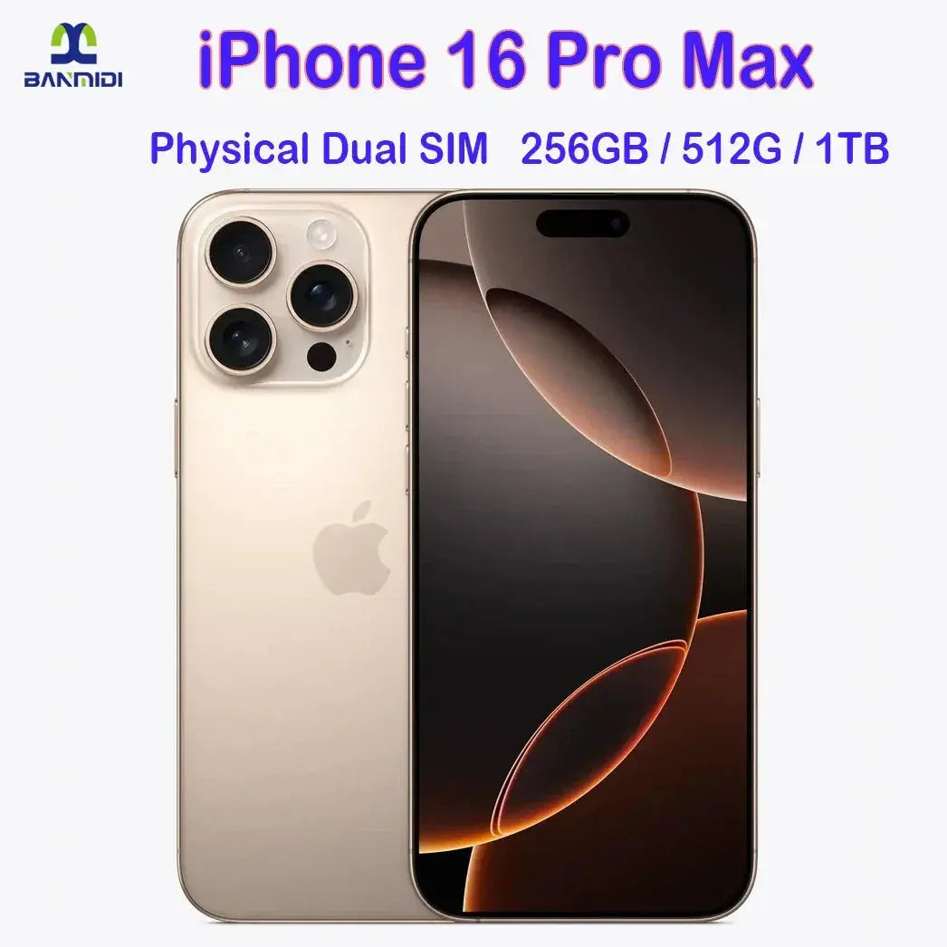 Buy iPhone 16 Pro Max 256GB online showing front and back view with triple camera and physical dual SIM