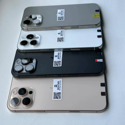 Unlocked iPhone 16 Pro Max for sale in four colors arranged flat with visible cameras and Merit Sell labels