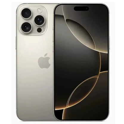 Unlocked iPhone 16 Pro Max for sale showing front and back view with triple camera and sleek design