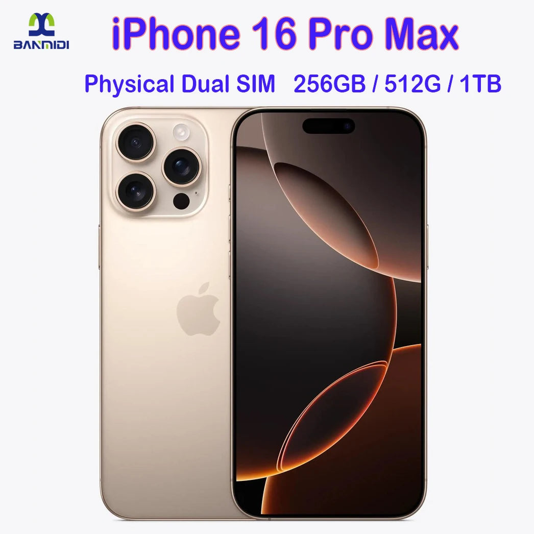 iPhone 16 Pro Max in Gold with Physical Dual SIM, highlighting 256GB storage. Buy iPhone 16 Pro Max 256GB online.