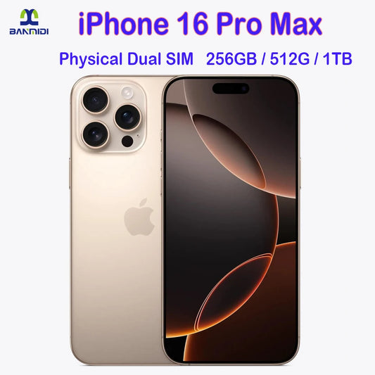 iPhone 16 Pro Max in Gold with Physical Dual SIM, highlighting 256GB storage. Buy iPhone 16 Pro Max 256GB online.