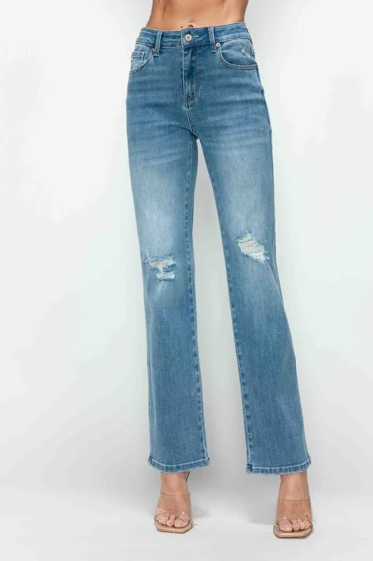 bytos Full Size Distressed High Rise Straight Jeans - Merit Sell