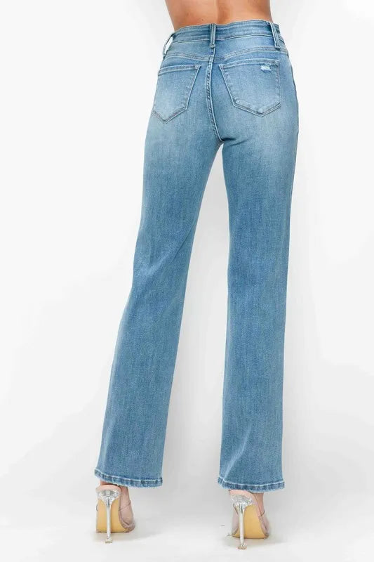 bytos Full Size Distressed High Rise Straight Jeans - Merit Sell