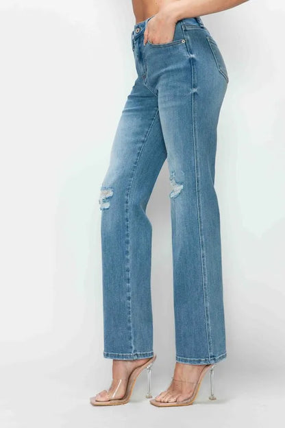 bytos Full Size Distressed High Rise Straight Jeans - Merit Sell