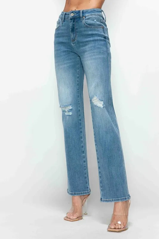 bytos Full Size Distressed High Rise Straight Jeans - Merit Sell