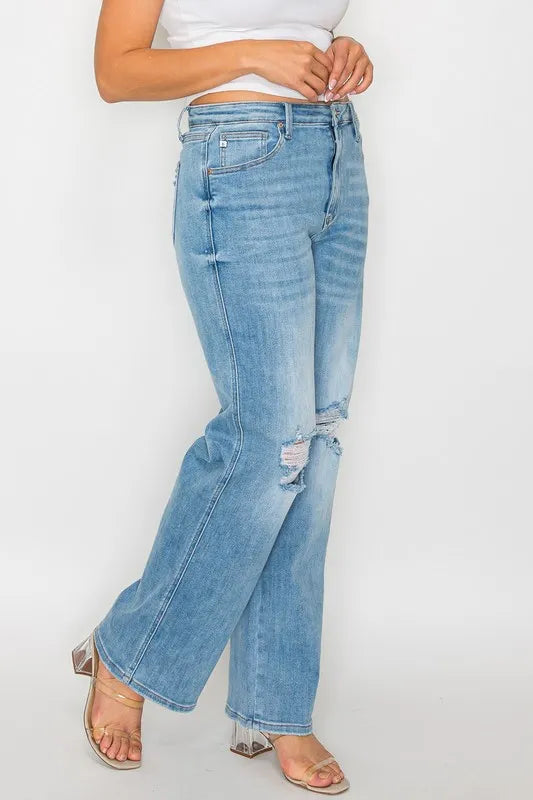 bytos Full Size Distressed High Rise Straight Jeans - Merit Sell