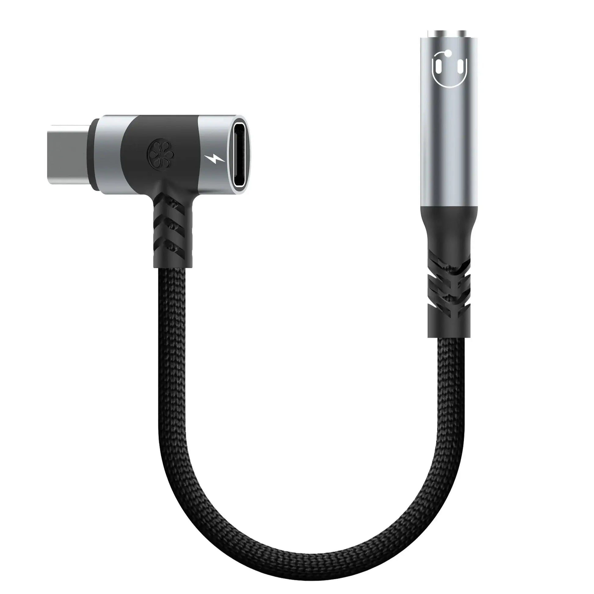 black and gray c usb to usb adapter with braided cable side angle