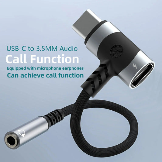 black and silver c usb to usb adapter angled view with 3.5mm audio jack for call function Merit Sell