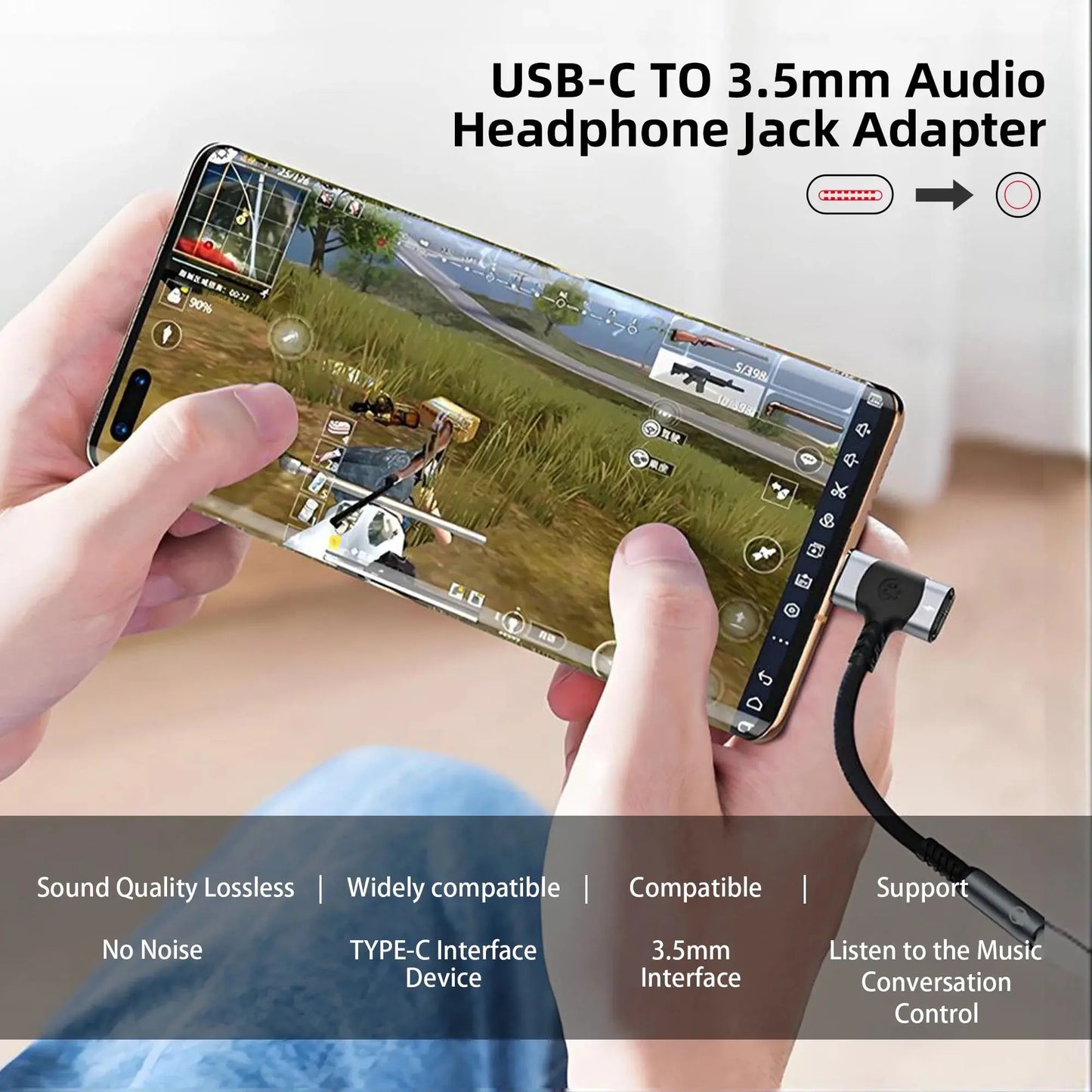 black c usb to usb adapter connected to smartphone for audio headphone jack