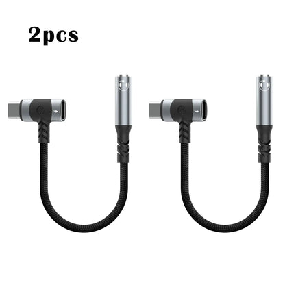 Two black c usb to usb adapter cables with right-angle connector and silver USB end front view