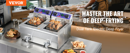 VEVOR  12L 5000W Electric Deep Fryer w/Dual Removable Tanks Commercial Countertop  Fryer for Chicken French Fries Frying Chips