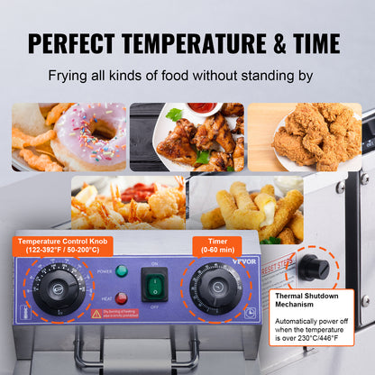 VEVOR  12L 5000W Electric Deep Fryer w/Dual Removable Tanks Commercial Countertop  Fryer for Chicken French Fries Frying Chips
