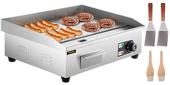 SucceBuy 14"-22" Electric Countertop Griddle Teppanyaki Grill 1600W/3200W Stainless Steel Flat Top Grills for Pancake Chicken - Merit Sell