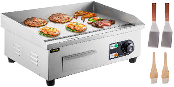 SucceBuy 14"-22" Electric Countertop Griddle Teppanyaki Grill 1600W/3200W Stainless Steel Flat Top Grills for Pancake Chicken - Merit Sell