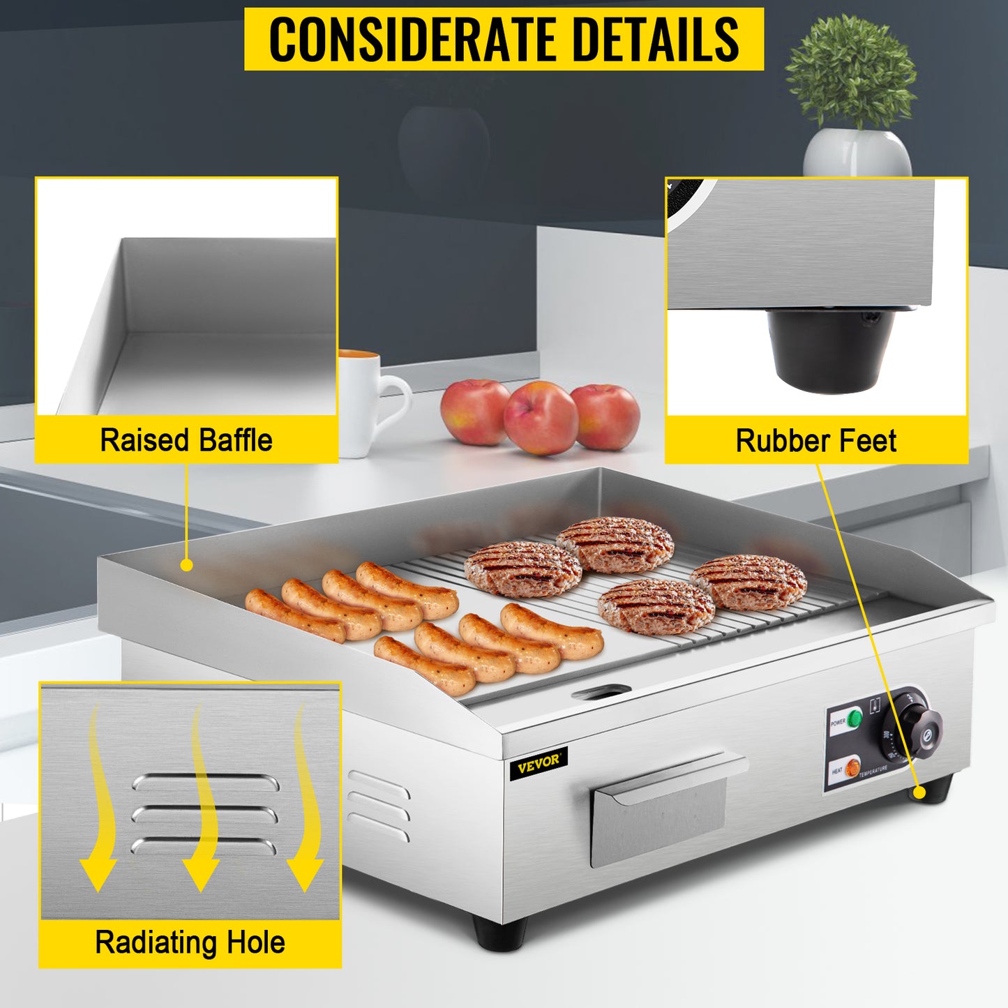 SucceBuy 14"-22" Electric Countertop Griddle Teppanyaki Grill 1600W/3200W Stainless Steel Flat Top Grills for Pancake Chicken - Merit Sell