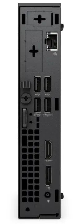 black mini pc rear view showing USB ports HDMI Ethernet and power input