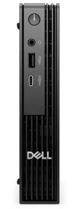 black Dell mini pc front view showing power button and multiple ports