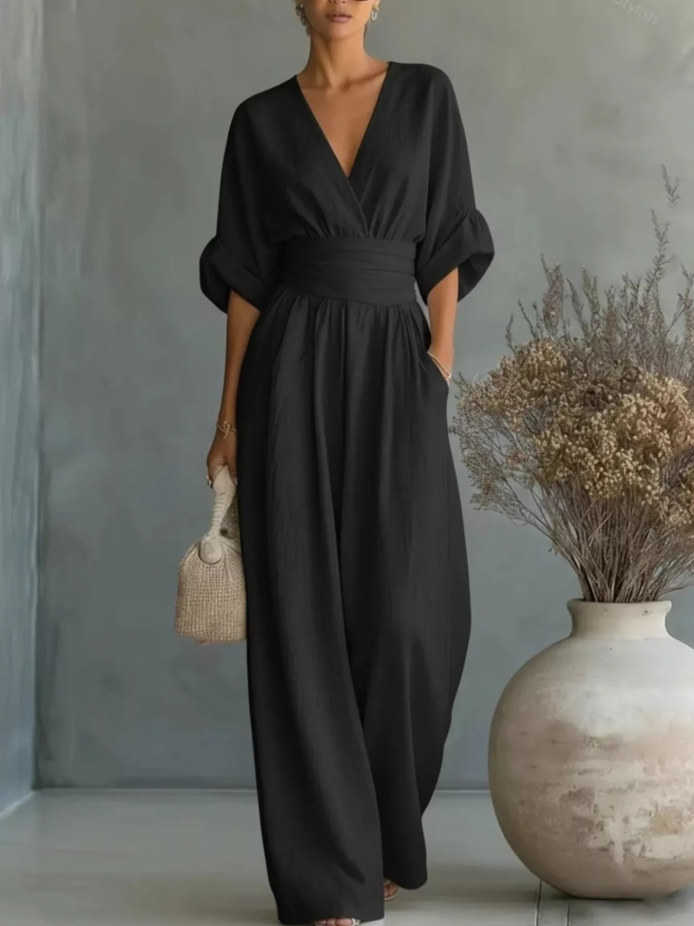Full Size Half Sleeve Wide Leg Jumpsuit Plus Size - Merit Sell