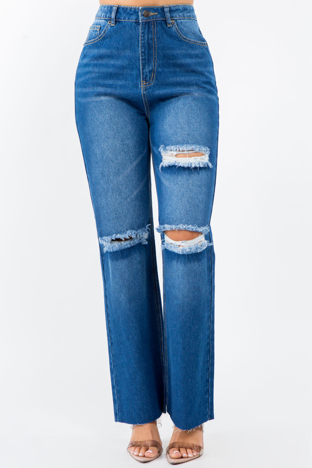 American Bazi Distressed Wide Leg Jeans | Trendy High Waist