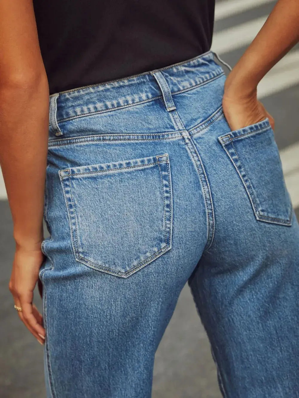High Waisted Straight Leg Rolled Jeans - Merit Sell