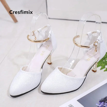 elegant fashion sweet white pu leather stiletto heel shoes for office career women casual street comfort spring summer pump ba38 - Merit Sell