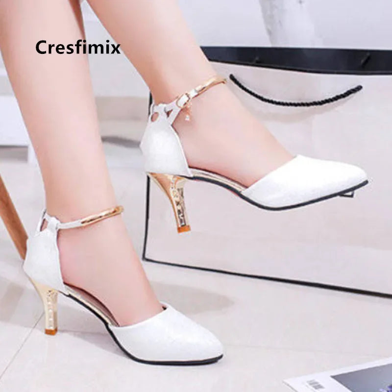 elegant fashion sweet white pu leather stiletto heel shoes for office career women casual street comfort spring summer pump ba38 - Merit Sell
