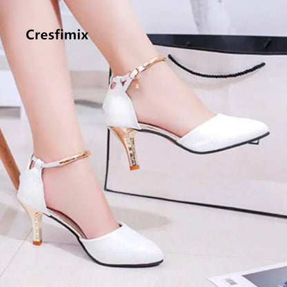 elegant fashion sweet white pu leather stiletto heel shoes for office career women casual street comfort spring summer pump ba38 - Merit Sell