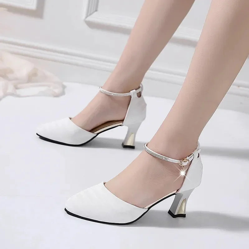 elegant fashion sweet white pu leather stiletto heel shoes for office career women casual street comfort spring summer pump ba38 - Merit Sell
